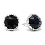 Ed Heart Women's Stud Earrings with Round Black Jet Crystals from Swarovski Rhodium Plated