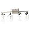 Ascher 4-Light Wall Sconces, Modern Vanity Light Fixture with Clear Glass Shade, Matt Nickel Wall Light for Mirror Bedroom Hallway, E26 Base (Bulbs Not Included)