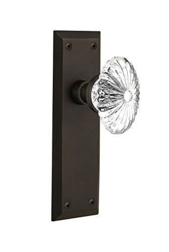 Best Promo Nostalgic Warehouse New York Plate with Oval Fluted Crystal Glass Knob, Privacy - 2.375", Oil Rubbed Bronze