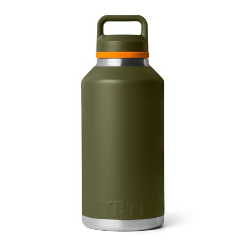 Image of YETI Rambler 64 oz Bottle, Vacuum Insulated, Leakproof, Stainless Steel with Chug Cap, Olive /King Crab Orange