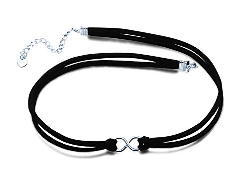 Damen Mädchen 925 Sterling Silber Choker, Unendlichkeits symbol Halskette, Schwarzes flanellseil, elegant und Mode, Weihnachten Geburtstag geschenk Cover