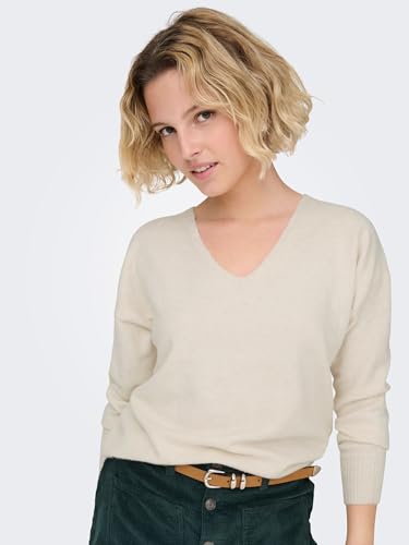 ONLY Damen Strickpullover V-Ausschnitt Sweater Onlrica Life L/S V-Neck Pullo KNT Noos 15224360,Birchdetail:w. Melange,XS – Ansicht 3