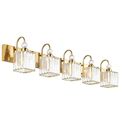 Ralbay Gold Crystal 5-Light Vanity Lights