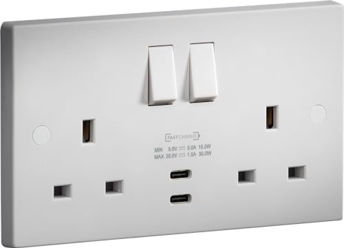 Knightsbridge 13A 2G DP Switched Socket with Dual USB-C 20V DC 1.5A (Max. 30W), White - Image 2
