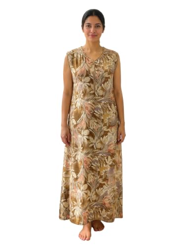 Image of 9shines Label Alpine Sleeveless Nighty | All Over Print Maxi for Women | Night wear for Women | Full Length Night Gown for Women | Night Dress for Women Stylish (Alpine Sleeveless 24)