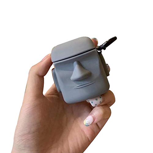 BONTOUJOUR Case Compatible with AirPods 1/2, Creative Art Style Man Stone Status Shape Case, Stylish Soft Silicone Earphone Protection Skin +Hook