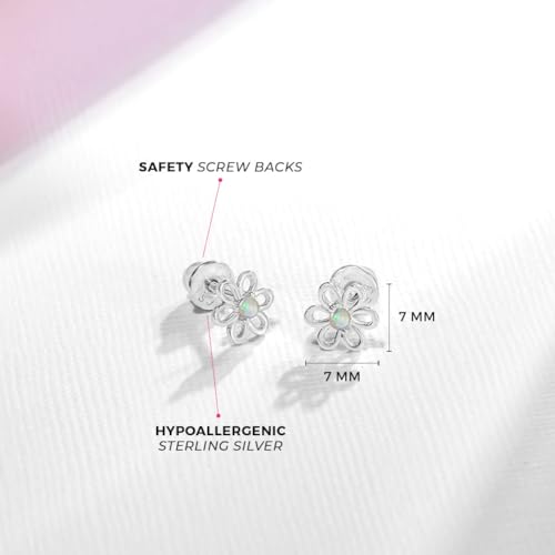 Image of In Season Jewelry CZ Flower Kids Earrings - 925 Sterling Silver Hypoallergenic Earrings for Girls with Secure Screw Backs - Safe & Comfortable for Toddlers, Kids & Little Girls