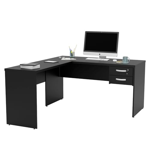Mesa De Canto Em L 1.60x1.50 Com Gaveteiro (Preto)