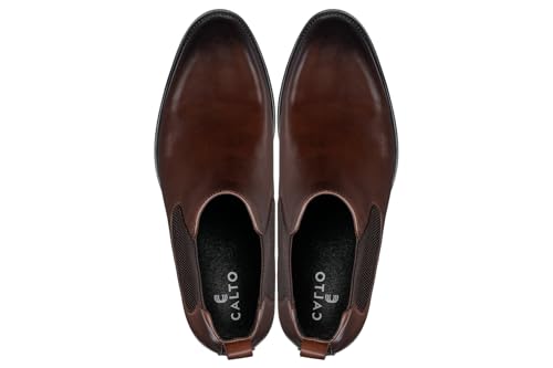 Image of CALTO Men's Invisible Height Increasing Elevator Shoes - Premium Leather Slip-on Chelsea Boots - 2.8 Inches Taller