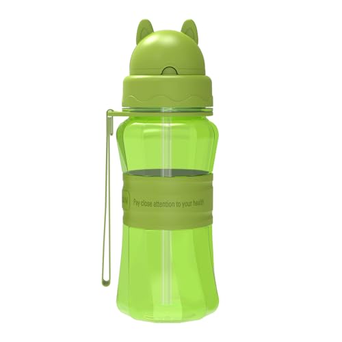 Sigdio Gourde pour Enfants avec Paille Bouteille d'eau Enfant garçons et filles sans BPA Gourde Sport pour Maternelle, École et Activités extérieure (Vert)