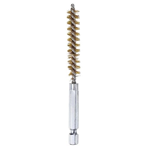 HARFINGTON Brass Bore Brush 9mm Dia 4" Long Cleaning Twisted Wire Brush with Handle 1/4" Hex Shank for Tubes, Ports, Bearings