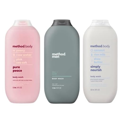 Method Body Wash Sampler Variety - 3 scents - Pure Peace, Sea & Surf, & Simply Nourish - 18oz (3 pack) In Sanisco Box.