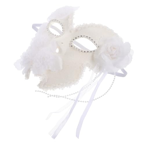 Masque vénitien blanc dentelle confortable anti-irritation pour bal masqué