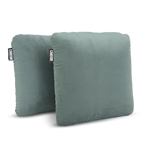 Image of CareFoam Memory Foam Square Cushion for Car, Sofa /Diwan, Bed, Chair & Decoration | Highly Durable, Hypoallergenic | 14 inchx 14 inch x 4 inch | Velvet Cover | Green, Pack of 2