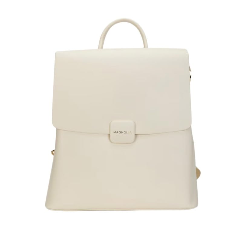 Beige PU Solid Backpack for Women-image-9
