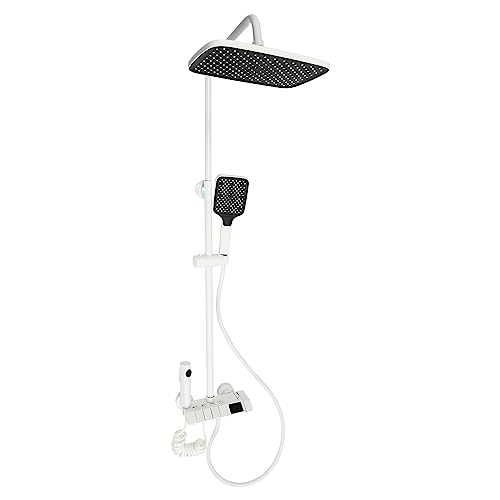 Sistema de ducha con panel de ducha con ducha de mano con pantalla LED, pulverizador superior extragrande, 27,5 x 18,4 cm, uso dual en caliente y frío (blanco)