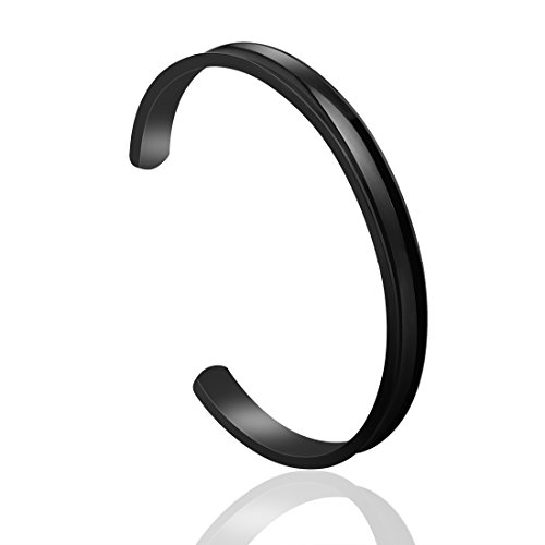 Zuo Bao Hair Tie Bracelet Stainless Steel Grooved Cuff Bangle for Women (Black)