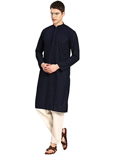 Image of Rajubhai Hargovindas Men Pure Cotton Chikankari Embroidered Straight Kurta