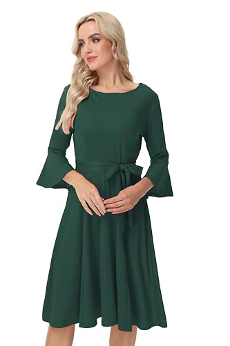 Image of Hostoyo Church Dress for Women Wedding Guest Cocktail Party Dresses Evening Prom Formal Modest Gowns Crew Neck Bell Sleeve