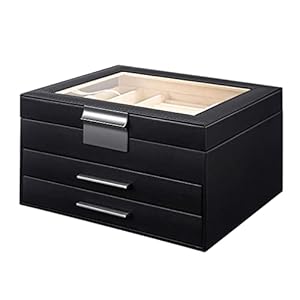 Jewelry Box with Clear Top,3-Layer Large Jewelry Box Organizer for Women,Earrings Rings Necklace Storage Organizer,Modern Gifts for Women,Girls,Mom,Birthday (Black)
