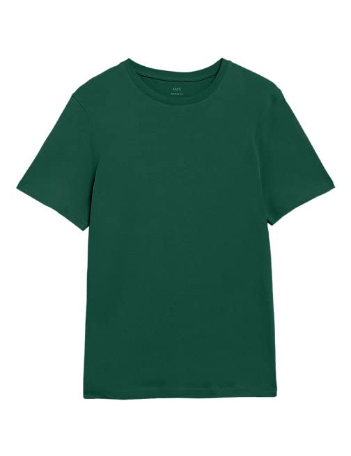 Image of Marks & Spencer Mens Solid Cotton Crew Neck Regular Fit T Shirt