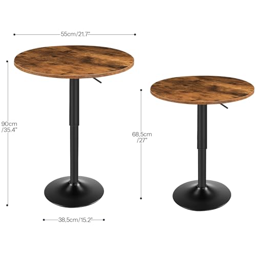 Image of HOOBRO 2 Pcs Bar Table, Height-Adjustable Round Pub Table 27-35.4 Inches with Sturdy Base, Modern Style, Easy to Assemble, Suitable for Small Space, Rustic Brown and Black BF58BTP201G1