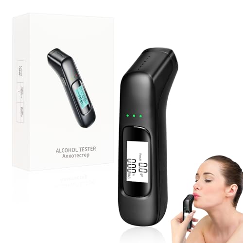 HASAIKA® Alcoholímetro Portátil Profesional, Alcoholimetro Homologado, Test Alcoholemia de Policía con Pantalla LCD, Alcolimetros Personal para Uso Doméstico (Negro)