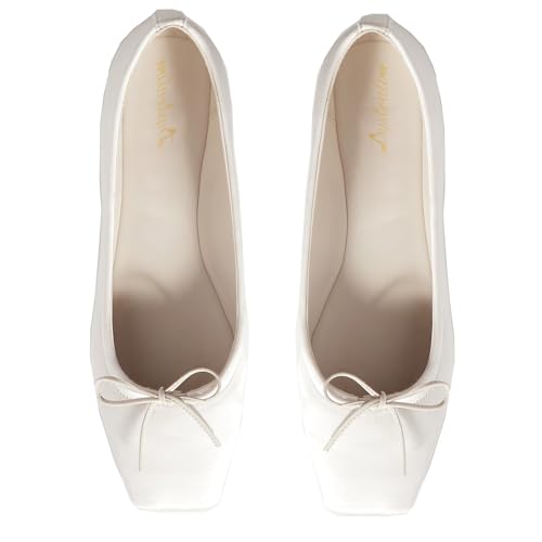 Women Square Toe Ballet Flats Bow Slip On Ballet Dress Shoes Satin Comfy Closed Square Toe Flat Shoes Wedding Bridal Walking Office Ladies Flats Drive Casual Ballet Shoes 4-11 M US