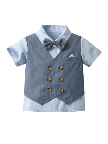 Image of Boarnseorl Baby Boys Shorts Sets, Infant Shirt+Shorts+Bow Tie+Vest,Toddler Gentleman Outfits Suits