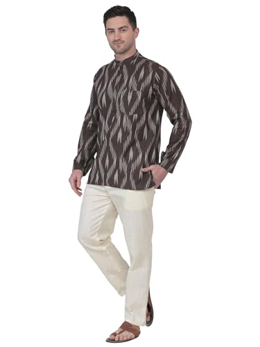 Men's Cotton Short Kurta Pant Handloom Shirt with Pocket Long Sleeve Casual Dress Gifts Items2