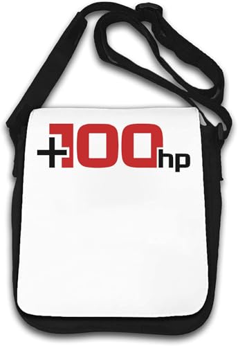 Dimensioni: 18 x 21 x 6 cm + 100 Horse Power Up Drag Race Racing Borsa a tracolla bianca