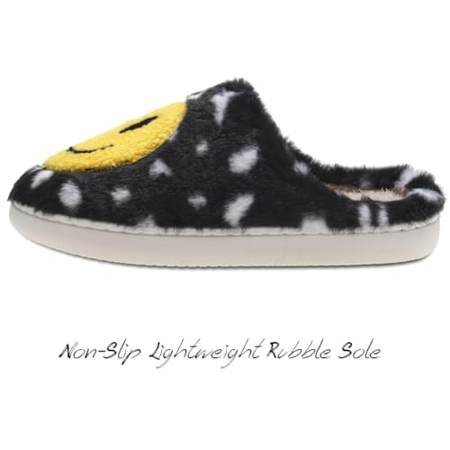 Image of Women's Men's Preppy Happy Face Slippers Comfy Warm Plush Slip-On House Slipper for Winter Indoor Soft Cushion Non-slip Fluffy Slides Slippers