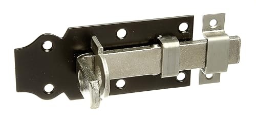 Alberts 840723 Cerrojo porta-candados, Recto, con maneta plana y cerradero fijado, Galvanizado en azul, pletina barnizada en negro, Pletina 100 x 44 mm, Juego de 10