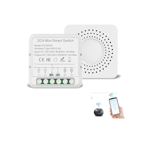Tomedeks 1 Pezzo Interruttore Smart WiFi Bluetooth 16A, Modulo Relè Intelligente Retro-Wall, Compatibile con Alexa, Google Home App, Controllo Vocale & Remoto, Funzione Multi-Controllo