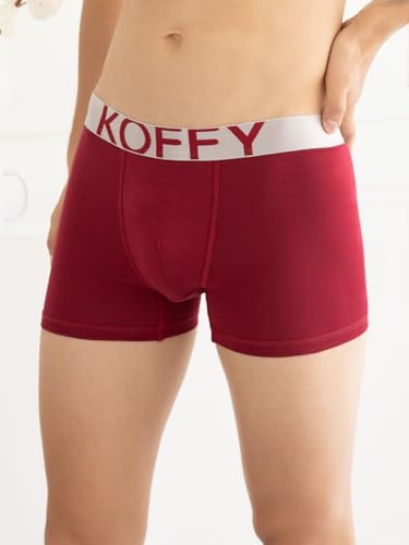 Image of KOFFY Men's Malleable Cotton Lycra Long Trunk with Minus Cutting Pouch and Moisture Wicking Properties