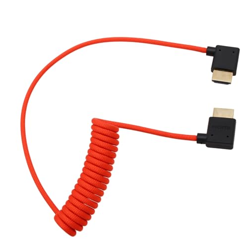 Image of HDMI 8K 4K 60p Cable for ATOMOS Ninja Inferno Portkeys SmallHD Cine Ultra Indie Sony A7M4 A7SIII Canon C300 GH7 Z8 Camera, Right Left Angle Type A HDMI 2.1 Red Braided Coiled 50cm