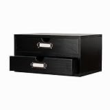 PACKGILO Wooden Storage Box Rustic Desktop Organizer with 2 Drawers Office Desk Accessories Shelf Small Craft Storage Containers Apothecary Cabinet and Chest Jewelry Holder for women(BLACK)