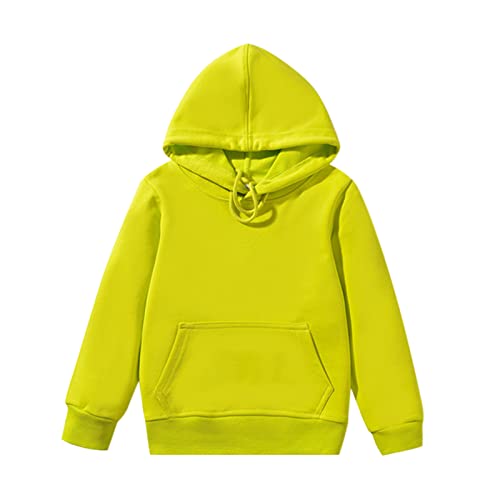 Girls Boys Hooded Pullovers Comfortable Lightweight Solid Sweatshirts Kids Long Sleeve Casual Tops (Green, 9-11 Years)