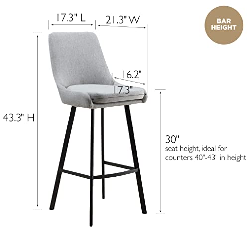 Image of Leick Home 10145-BLGL Upholstered Back Bar Stool Height with Steel Base, Set of 2, for Elevated Kitchen Counters, High Top Tables, and Bars, Gray /Black