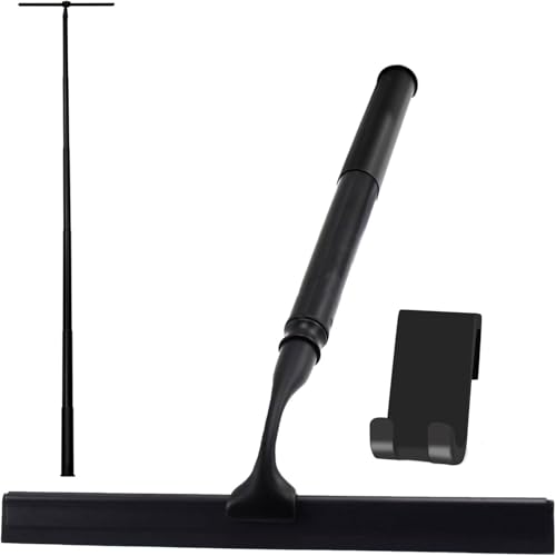 LORESJOY Ausziehbarer Duschabzieher Schwarz，Silikon Abzieher Dusche 48-153CM In Der Breite Badwischer, Abzieher Dusche Boden, Duschabzieher Silikon mit Halterung Ohne Bohren