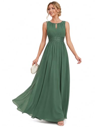 Image of Ever-Pretty Women's Chiffon Sleeveles Summer Formal Wedding Guest Dresses Ruched A Line Hollow Out Crew Neck Bridesmaid Dress
