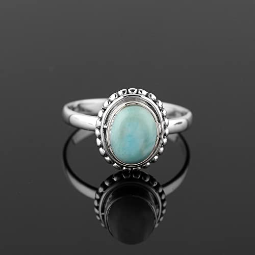 Solid 925 Sterling Silver Ring, Natural Larimar Gemstone Ring, Solitaire - Handcrafted Ring, Crystals Ring, Birthday, Boho Jewelry | Promise Victorian Wedding Handmade Ring | Gift For Women (Us - 10) #TOP4