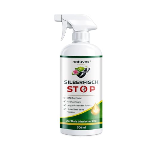 Silberfisch Spray mit Sofortwirkung 500 ml Hochwirksames Abwehrmittel gegen Silberfische & Papierfische - Langzeitschutz geruchsarm für Bad Küche Keller & Wohnräume natuvex