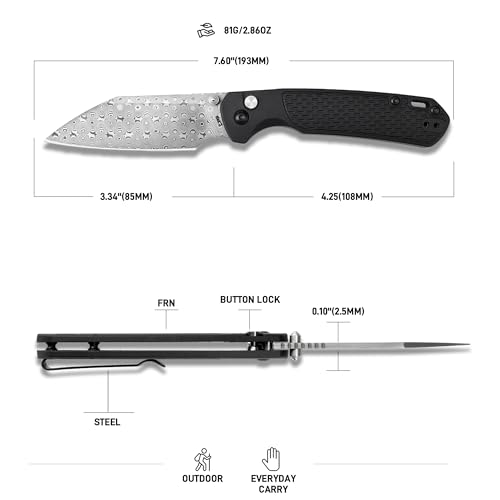 Image of CJRB Pyrite-Light Pocket Knife, 3.34'' Damascus Steel Blade Folding Knife