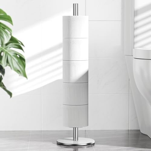 niffgaff - Brushed Nickel Toilet Paper Holder Stand for Bathroom Toilet Paper Storage, Stainless Steel Free-Standing Toilet Paper Holder Hold 5 Paper Rolls