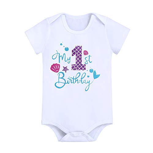 Mermaid 1St Birthday Outfit Baby Girl My First Birthday Cake Smash Photo Shoot Romper Little Sequin Mini Tutu Skirt Headband Wild One Year Old Summer Nautical Ocean Themed Birthday Party Supply Purple #TOP2