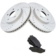 Disc Brake Rotor and Pad Set Kit Front Left Driver Right Passenger Side Ceramic Smooth Drilled Slotted for Lexus for IS250 2.5L 2006-2008 5 Lug-Wheel Lug Count BKA12455