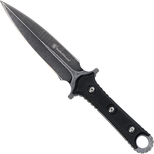 Smith & Wesson SWF606 8.6in High Carbon S.S. Full Tang Fixed Blade Knife with 4.4in Duel Edge Blade and TPE Handle for Outdoor, Tactical, Survival and EDC