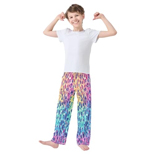 Glitter Rainbow Leopard Pattern Pajama Lounge Pants with Pockets Sleepwear Soft Elastic Waist PJ Bottoms 6-14 Years3