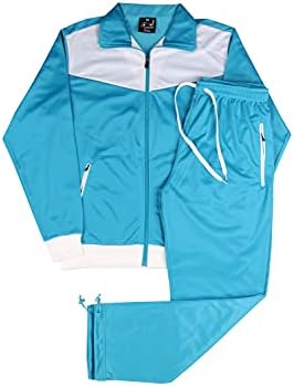 Men Classic Full Zip Track Jacket and Jogging Track Pant Active Wear Sports Tracksuit Set (Turquoise Blue, 2XL)